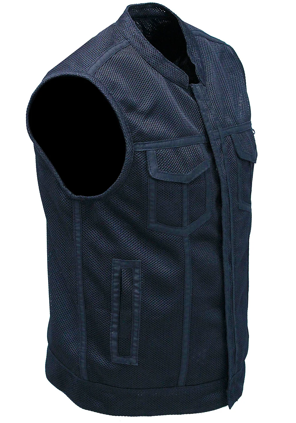 Men's Black Moto Mesh Motorcycle Vest #VMC6890VGK - Image 3