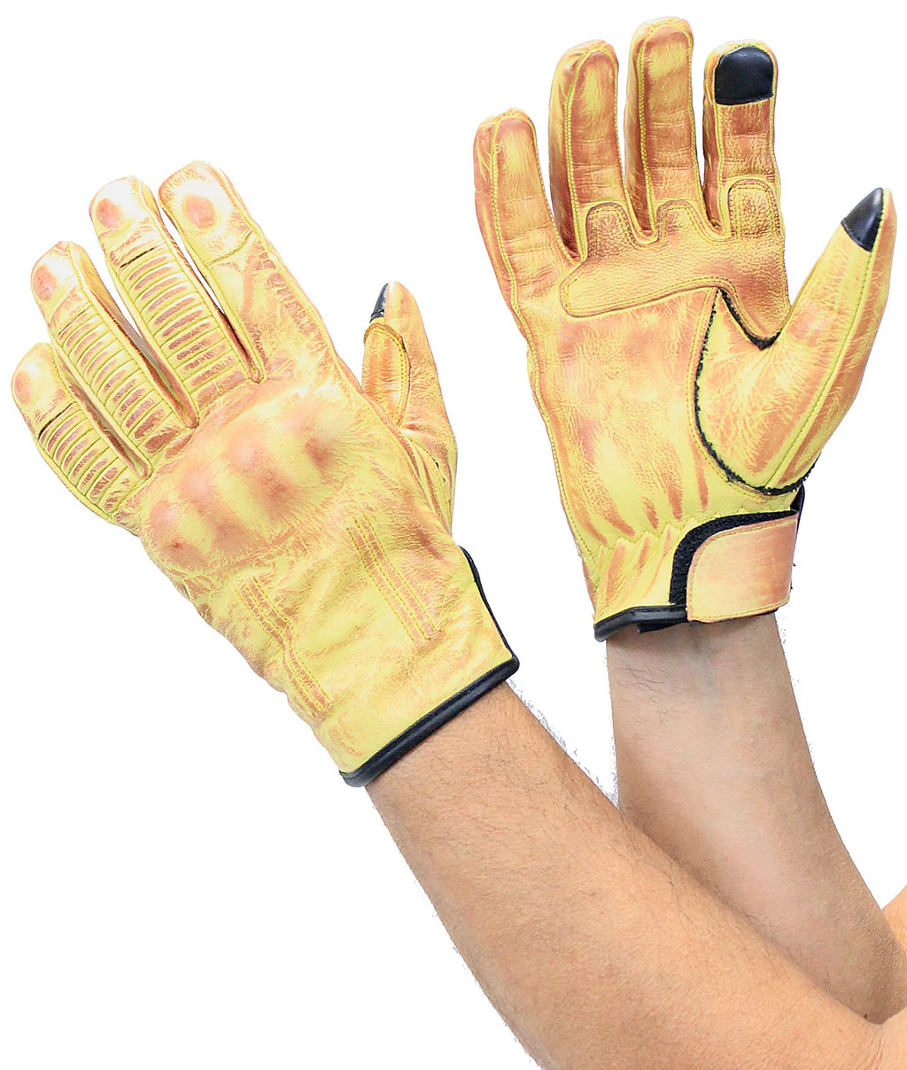 Bright Vintage Yellow Motorcycle Gloves #G8177KNY ()
