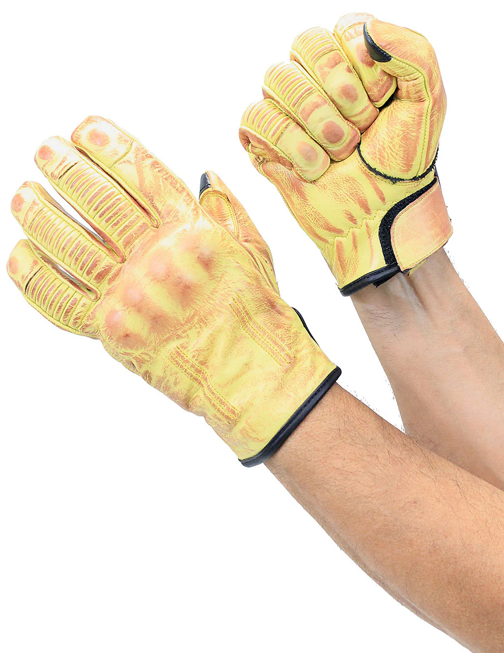 Bright Vintage Yellow Motorcycle Gloves #G8177KNY () - Image 2