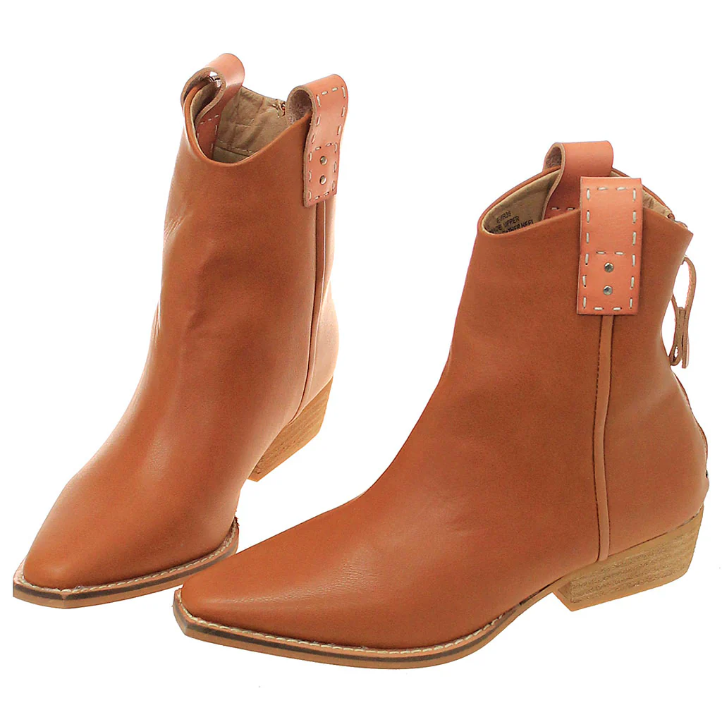 Brown Ankle Boots w/Finger Pulls & Back Zipper #BLC01BRN-FREER