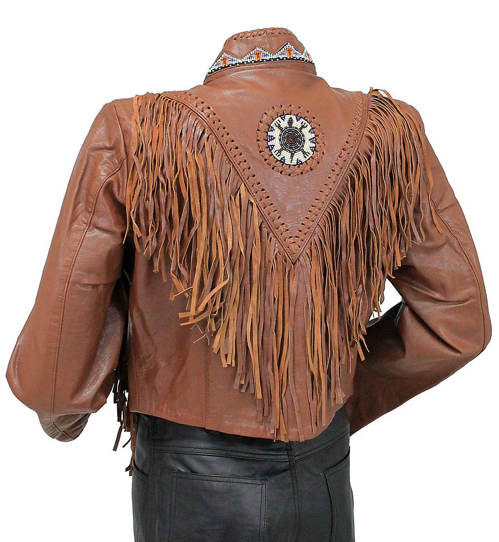 Brown Fringe Jacket with Bone & Mini Beads #L4251FBN (XS-S) - Image 2