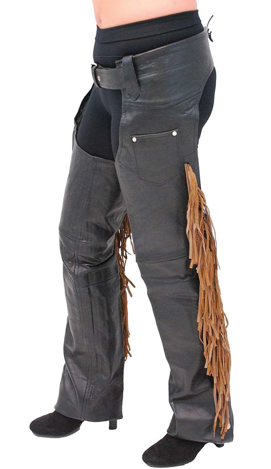Brown Fringe Premium Leather Chaps - Special #C116FKN () - Image 3