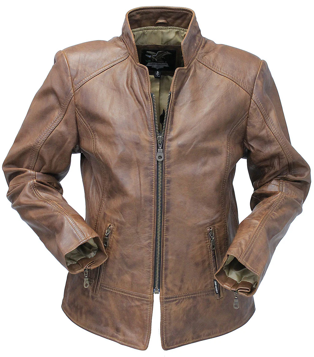 Brown Jane Leather Jacket w/CC Pockets #LA89611GN - Image 3