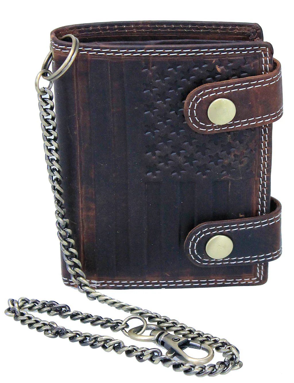 Brown Oil Tanned Leather RFID Wallet with Snaps & Chain #WC041NFLAG