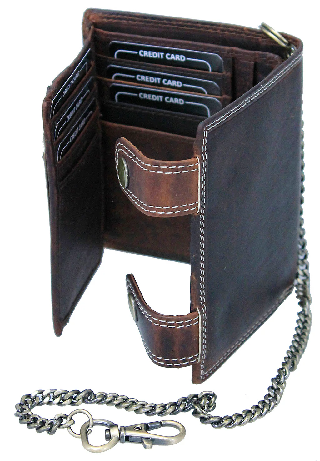 Brown Oil Tanned Leather RFID Wallet with Snaps & Chain #WC041NFLAG - Image 3