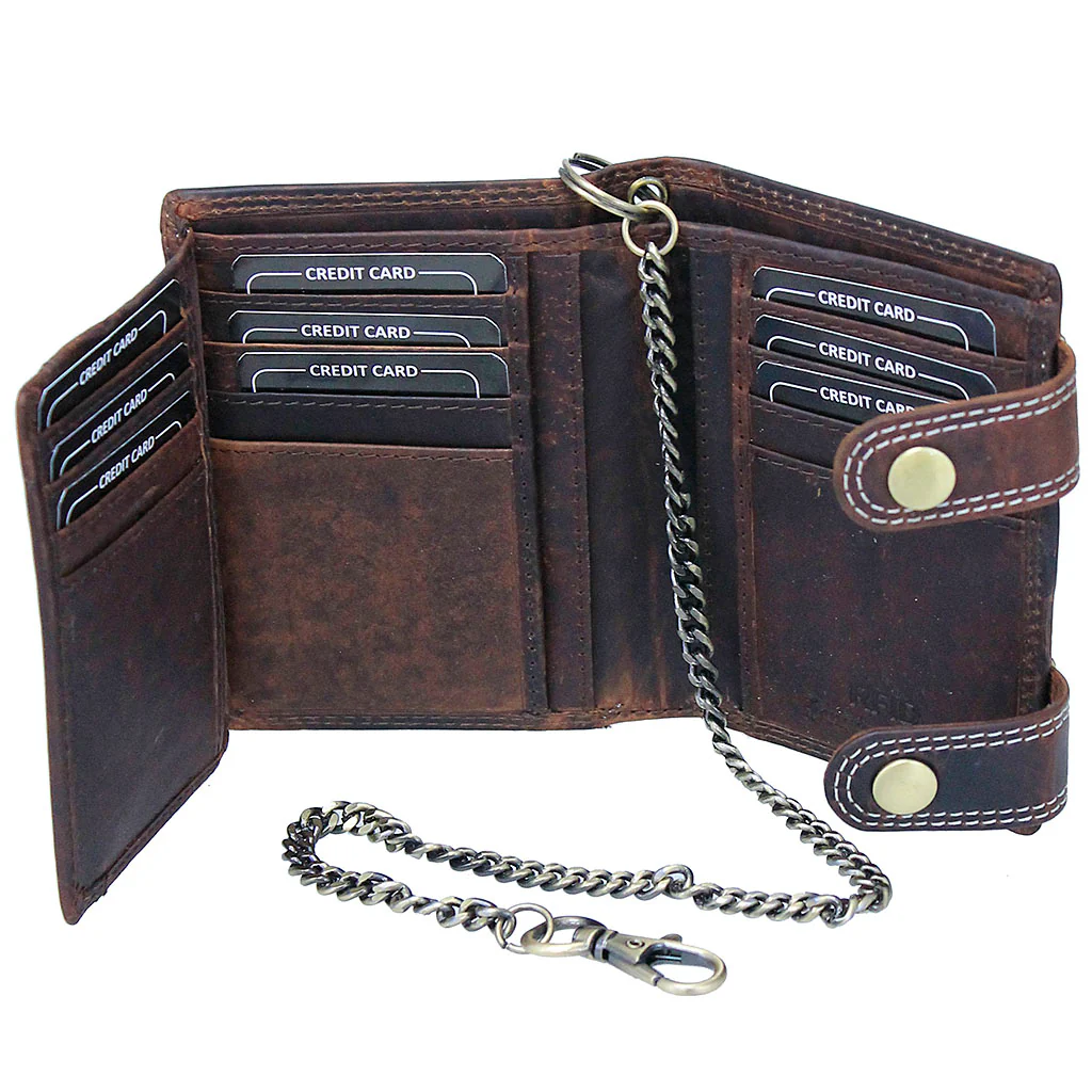 Brown Oil Tanned Leather RFID Wallet with Snaps & Chain #WC041NFLAG - Image 4