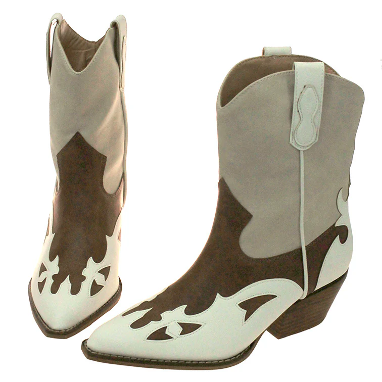 Brown Tri-tone Overlay Short Cowgirl Boots #BLC10-SANYA - Image 2