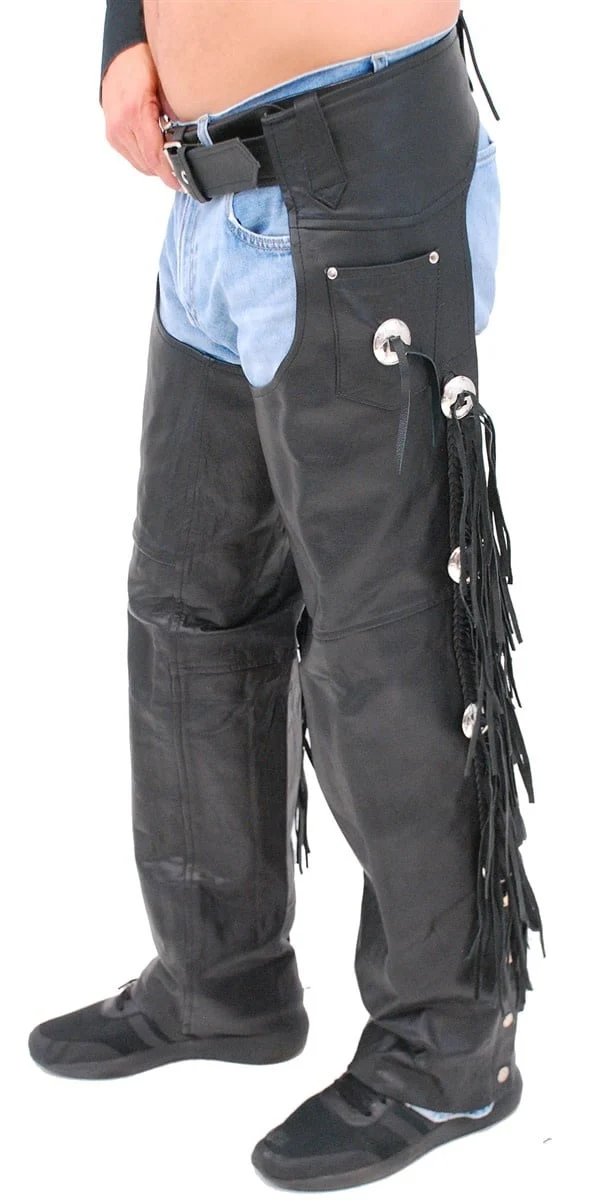 Buffalo Leather Chaps w/Fringe & Conchos #C701CFB - Image 3