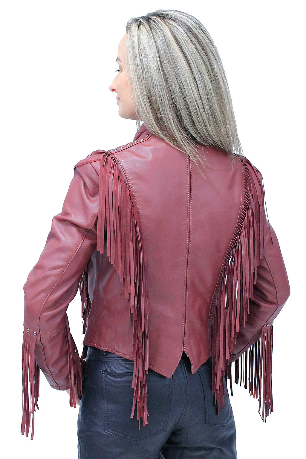 Burgundy Red Leather Fringed Band Leader Jacket #L98426SFR - Image 2