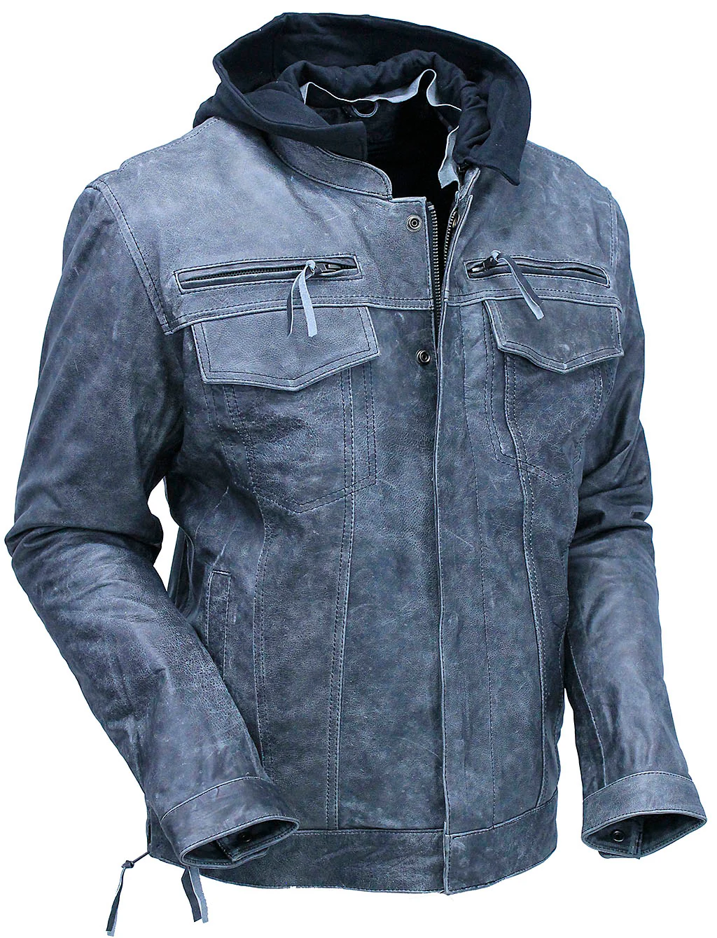 Concealed Pocket Gray Motorcycle Jacket w/Venting & Hood #M6906HVZGY ()