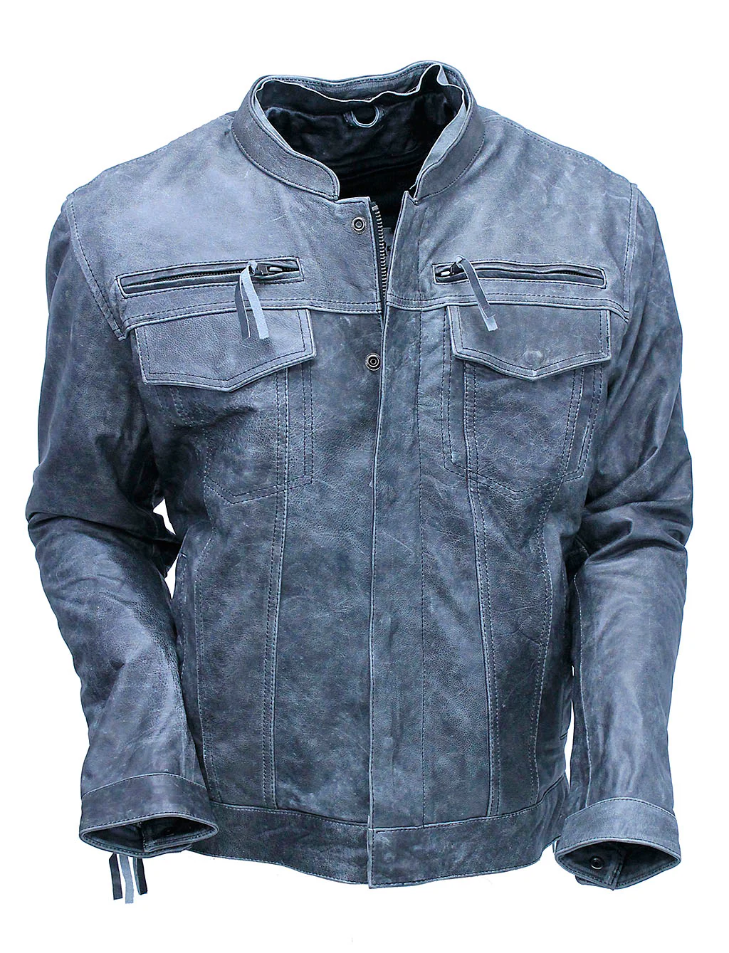 Concealed Pocket Gray Motorcycle Jacket w/Venting & Hood #M6906HVZGY () - Image 3