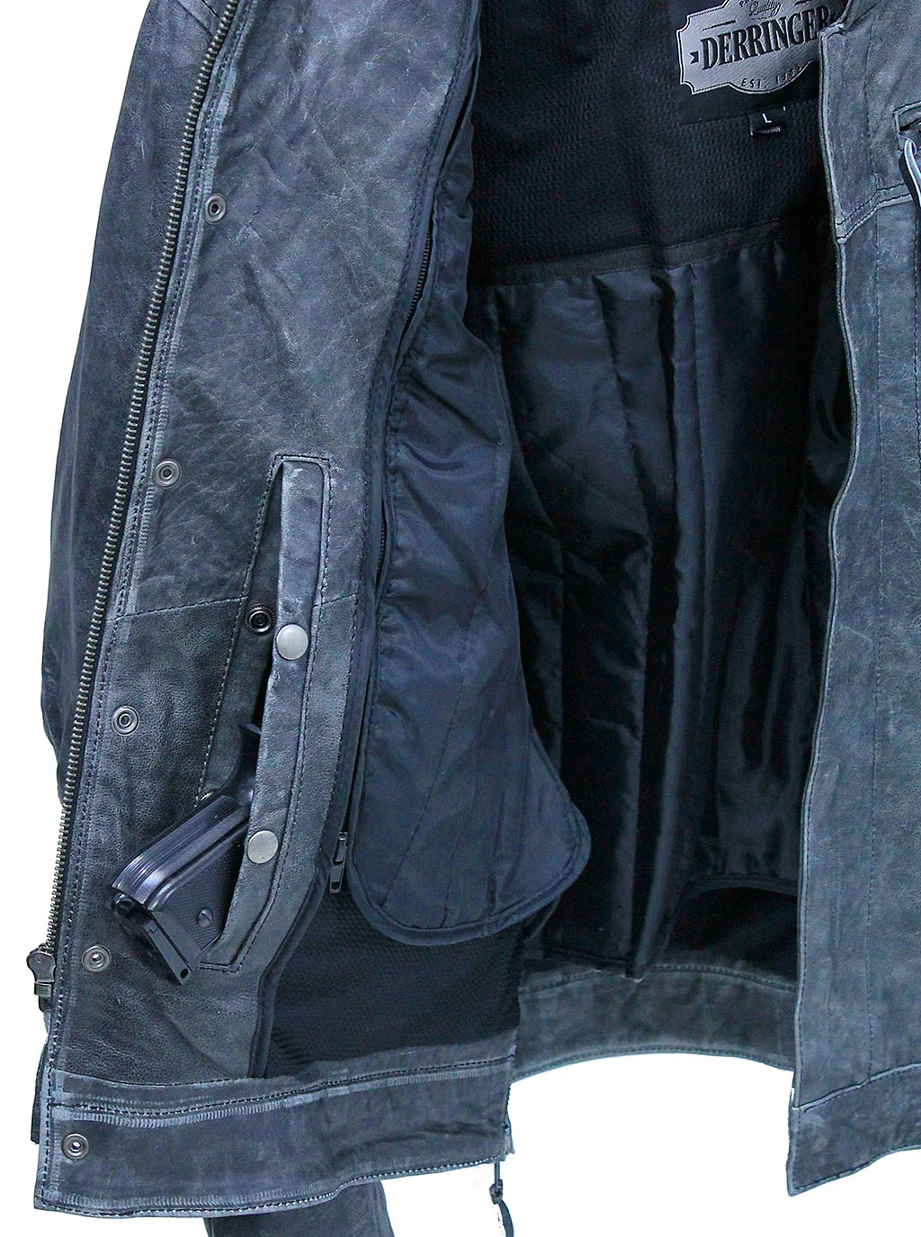 Concealed Pocket Gray Motorcycle Jacket w/Venting & Hood #M6906HVZGY () - Image 4