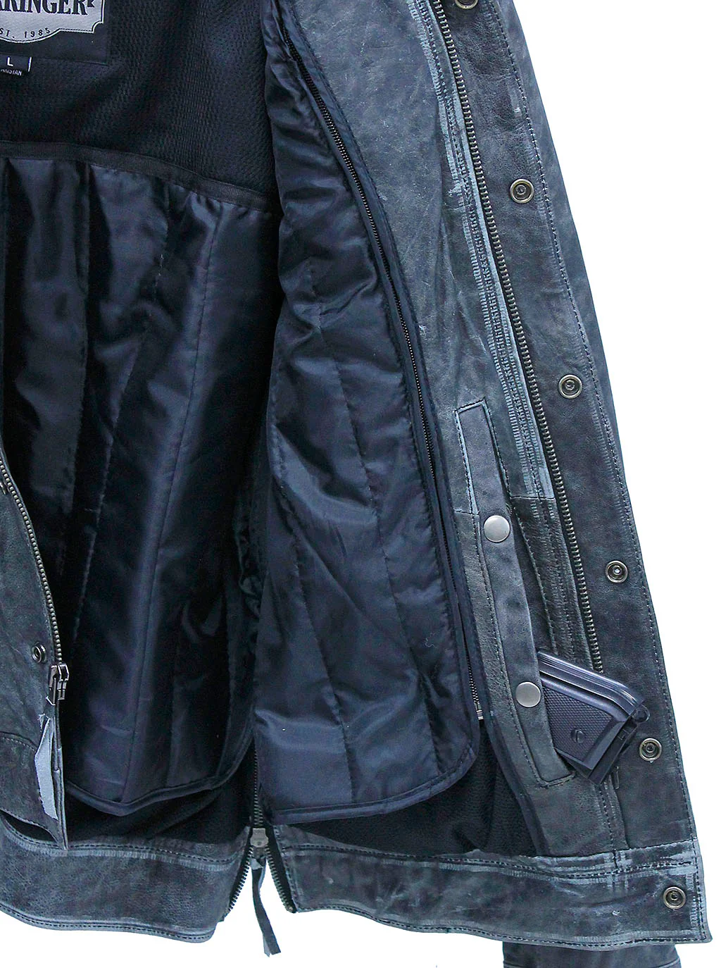 Concealed Pocket Gray Motorcycle Jacket w/Venting & Hood #M6906HVZGY () - Image 5