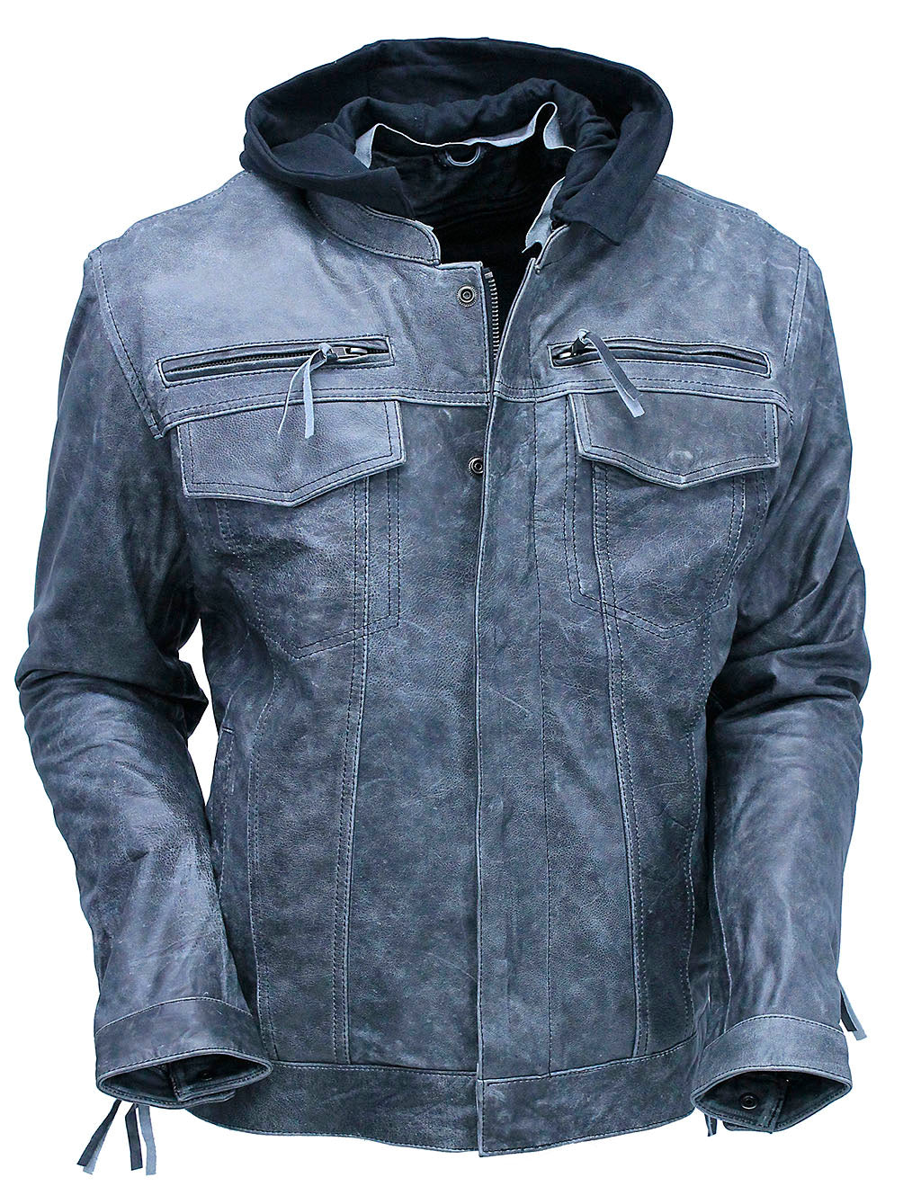 Concealed Pocket Gray Motorcycle Jacket w/Venting & Hood #M6906HVZGY () - Image 6