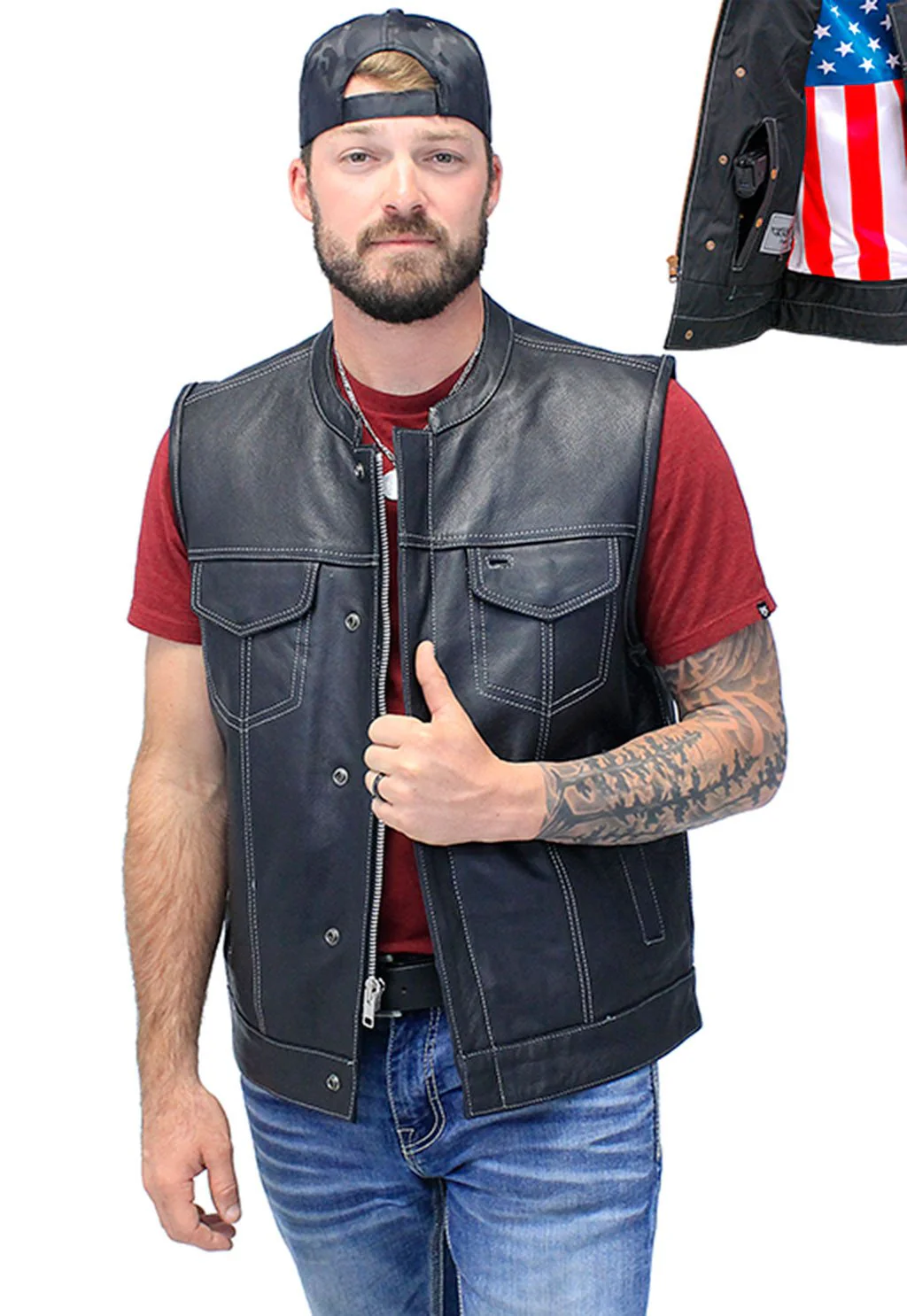 Concealed Pocket USA Flag Club Vest w/Easy Access Pocket #VM6665GFK - Image 6