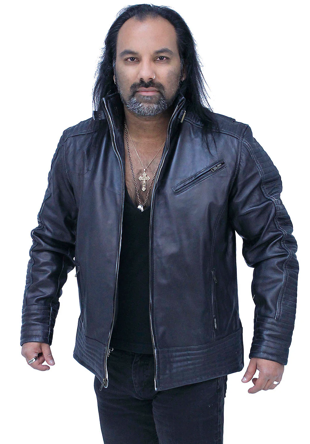 Charcoal Gray Leather Ribbed Trim Jacket w/Butterfly Collar #MA1993GY - Image 4