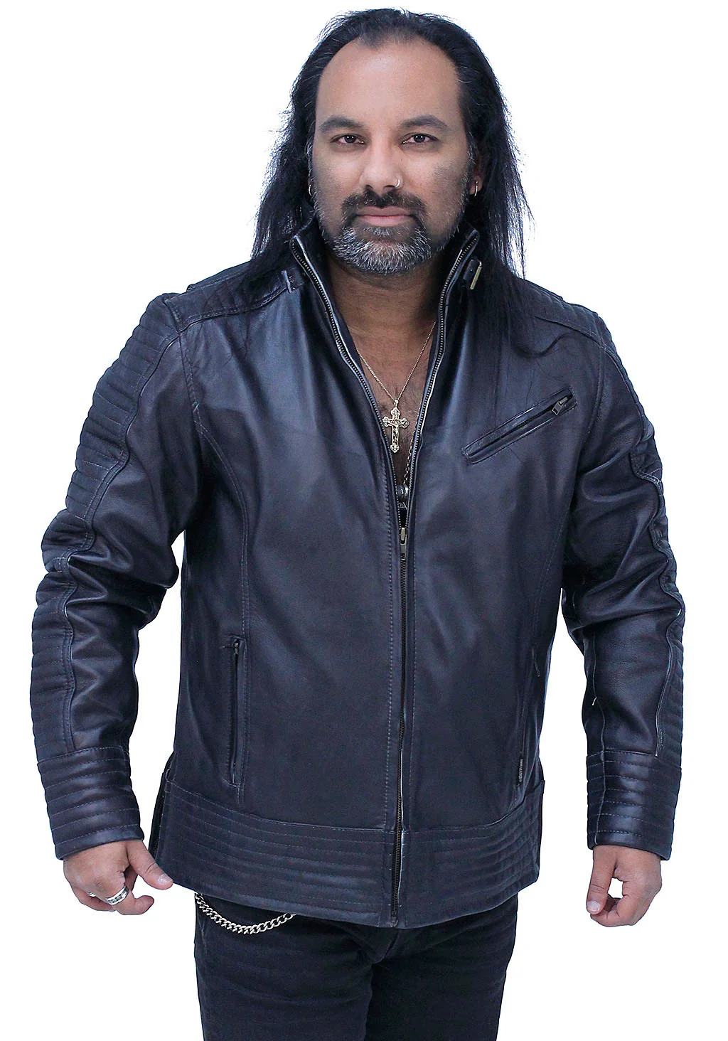 Charcoal Gray Leather Ribbed Trim Jacket w/Butterfly Collar #MA1993GY - Image 5