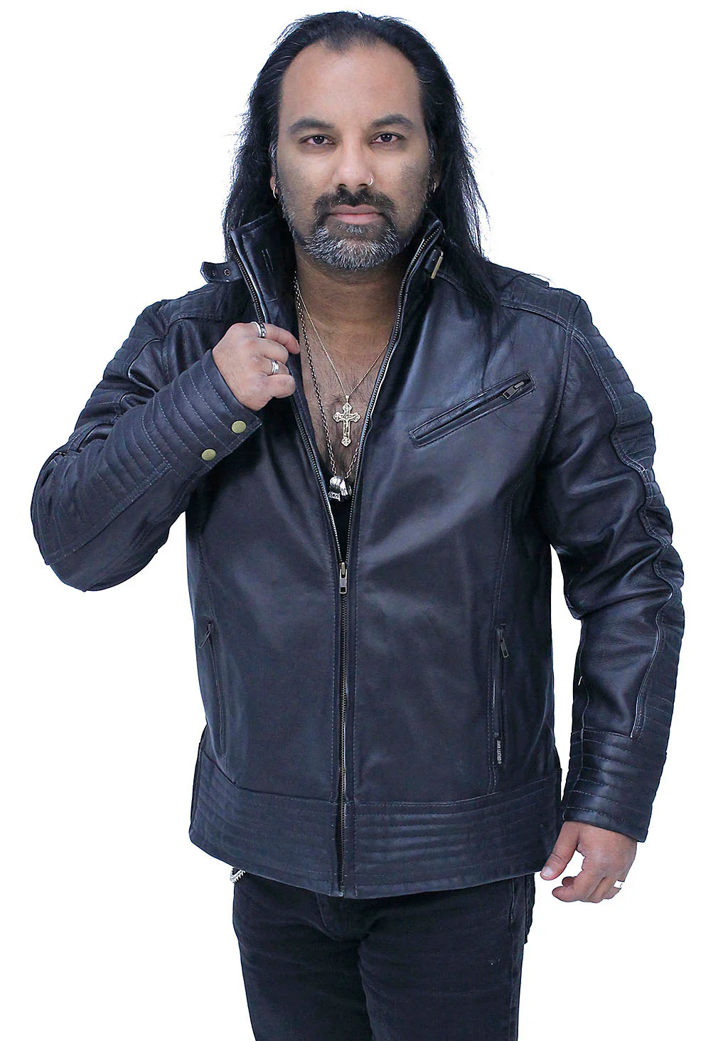 Charcoal Gray Leather Ribbed Trim Jacket w/Butterfly Collar #MA1993GY - Image 6