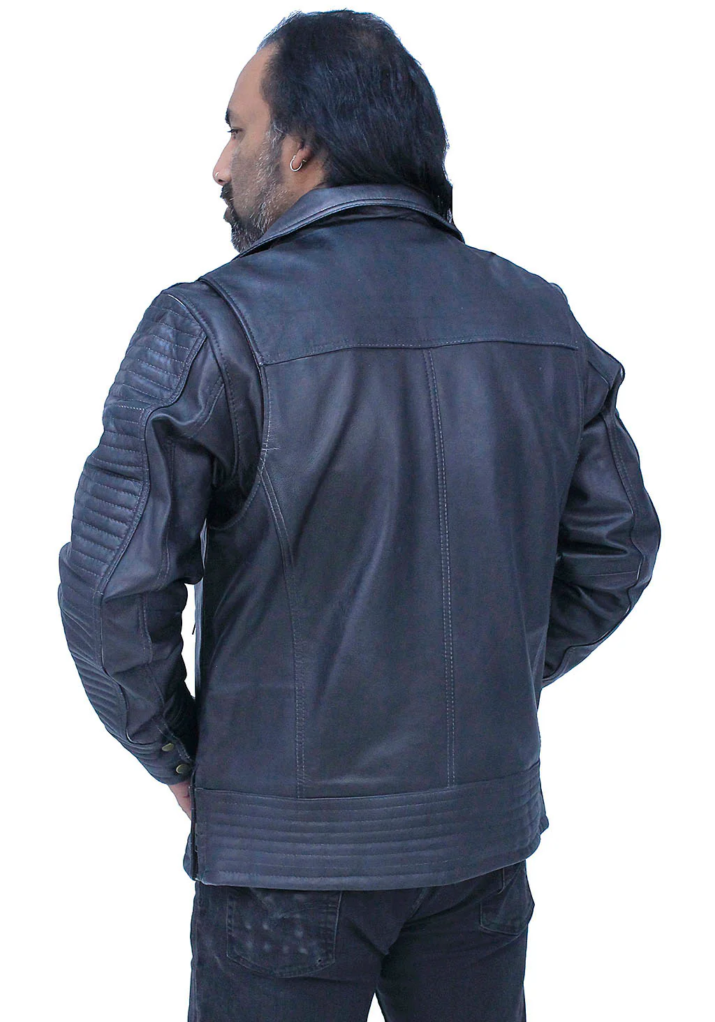 Charcoal Gray Leather Ribbed Trim Jacket w/Butterfly Collar #MA1993GY - Image 7