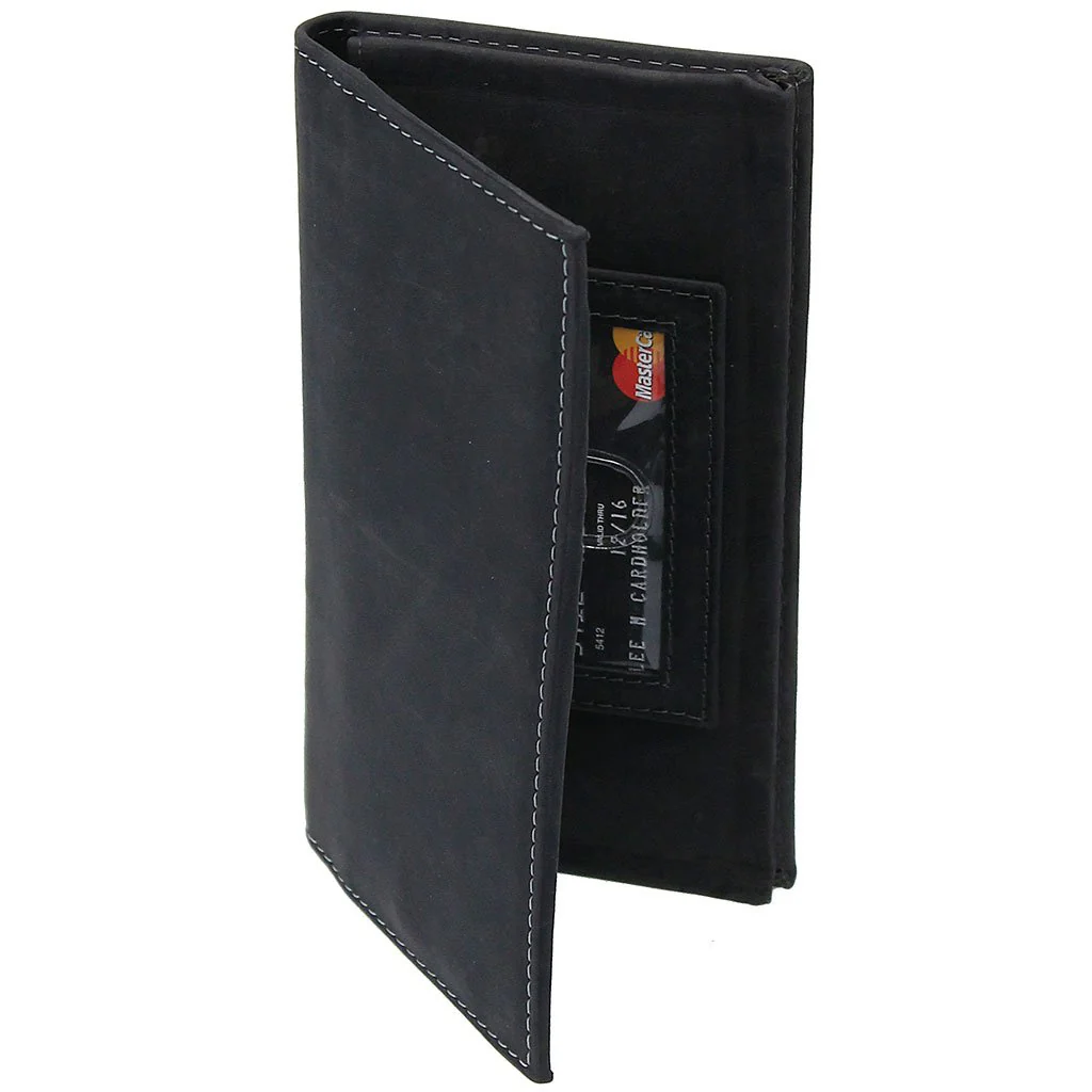 Charcoal Vintage Long Leather RFID Wallet Checkbook #W513520KID - Image 2