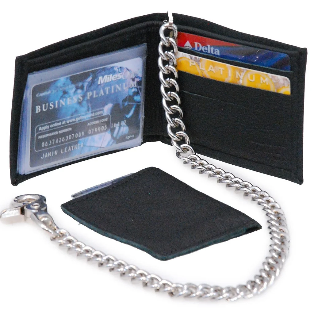 Classic Bi-Fold Leather Chain Wallet w/Removable ID Case #WC344K - Image 2