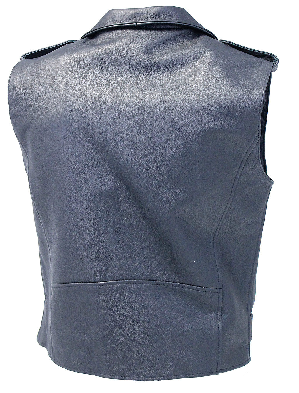 Classic Black Leather Motorcycle Vest w/Concealed #VM926GK - Image 2