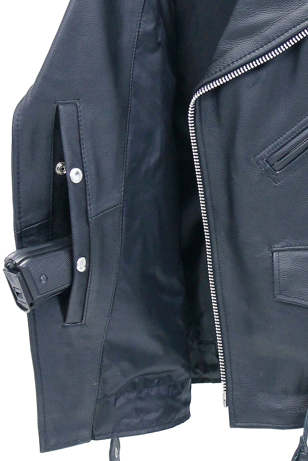 Classic Black Leather Motorcycle Vest w/Concealed #VM926GK - Image 4