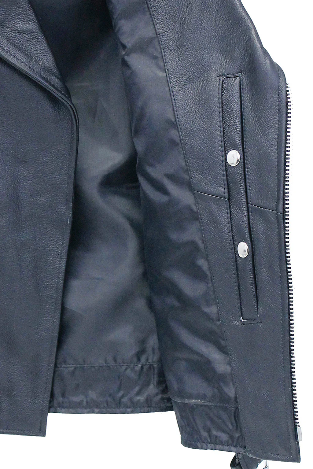 Classic Black Leather Motorcycle Vest w/Concealed #VM926GK - Image 5