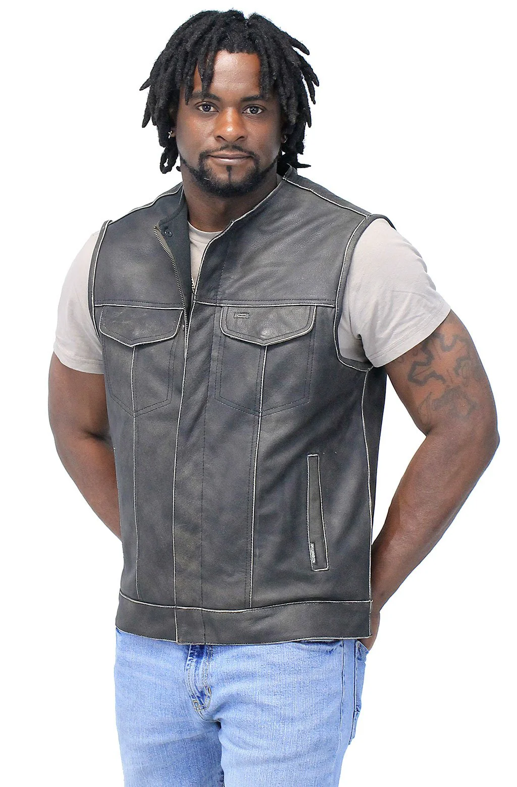 Collarless Vintage Club Vest w/Concealed Pockets #VMA74101GN (M-2X) - Image 4