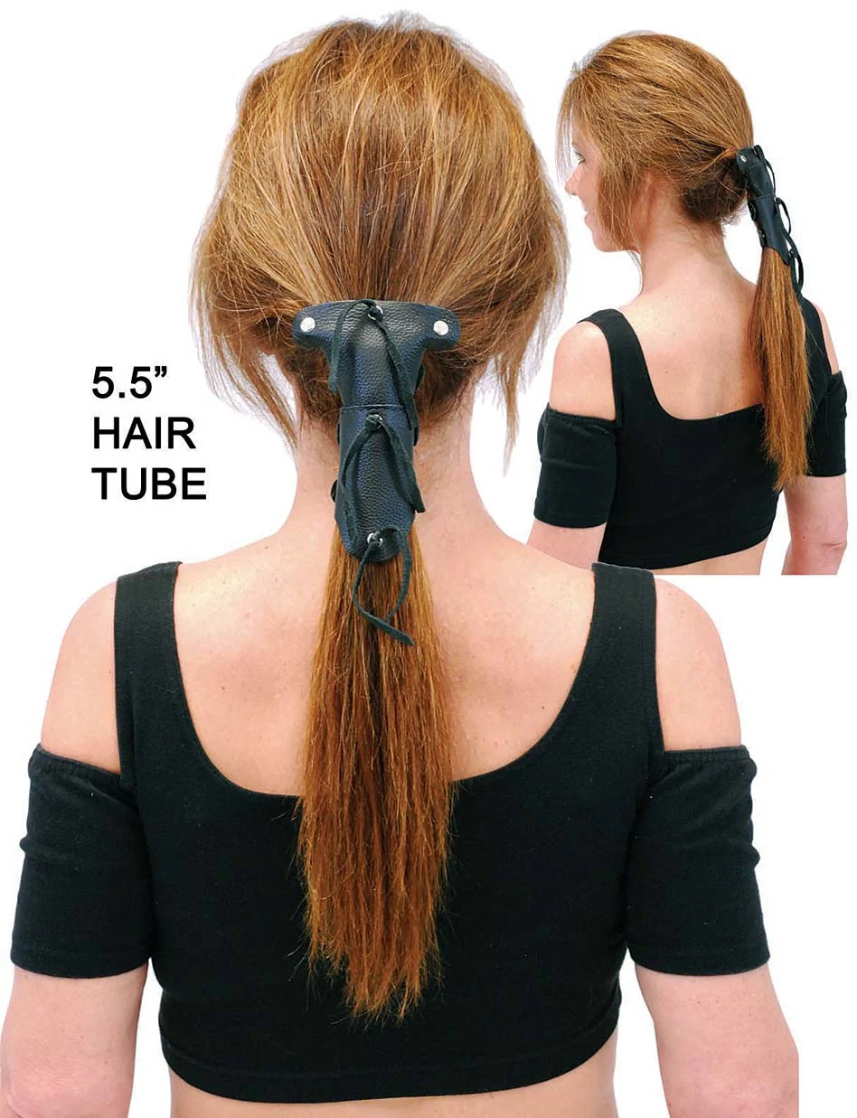 5.5 Inch Black Leather Hair Tube #AHW0091K