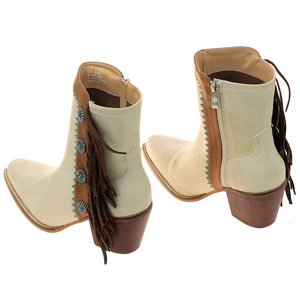 6" Cream Western Ankle Boots with Brown Fringe & Conchos #BLC10FT-GIZ6 - Image 2
