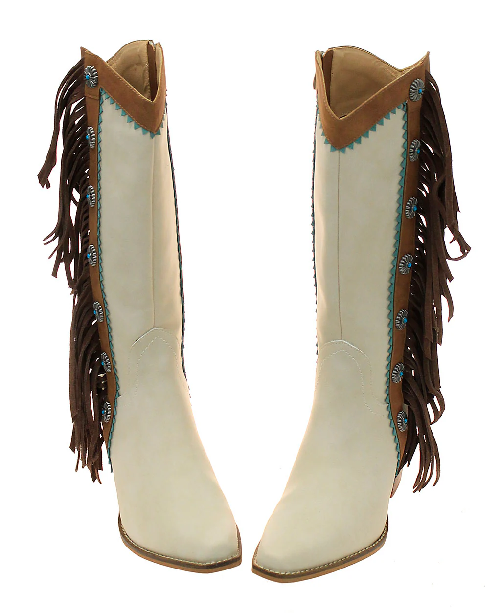 14" Cream Western Boots with Brown Fringe and Conchos #BLC10FT-GIZ14 - Image 2