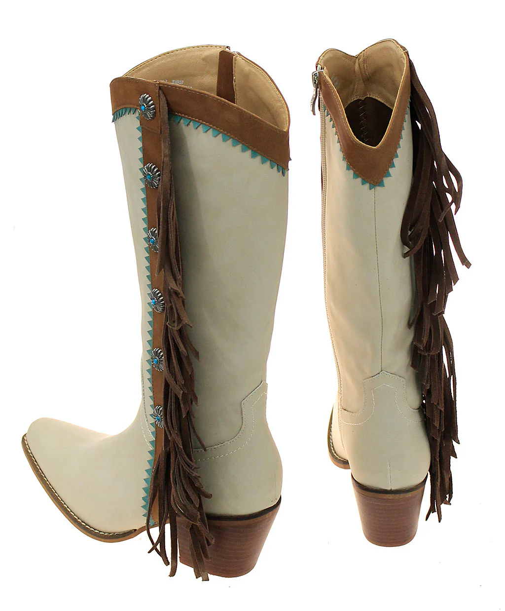 14" Cream Western Boots with Brown Fringe and Conchos #BLC10FT-GIZ14 - Image 3