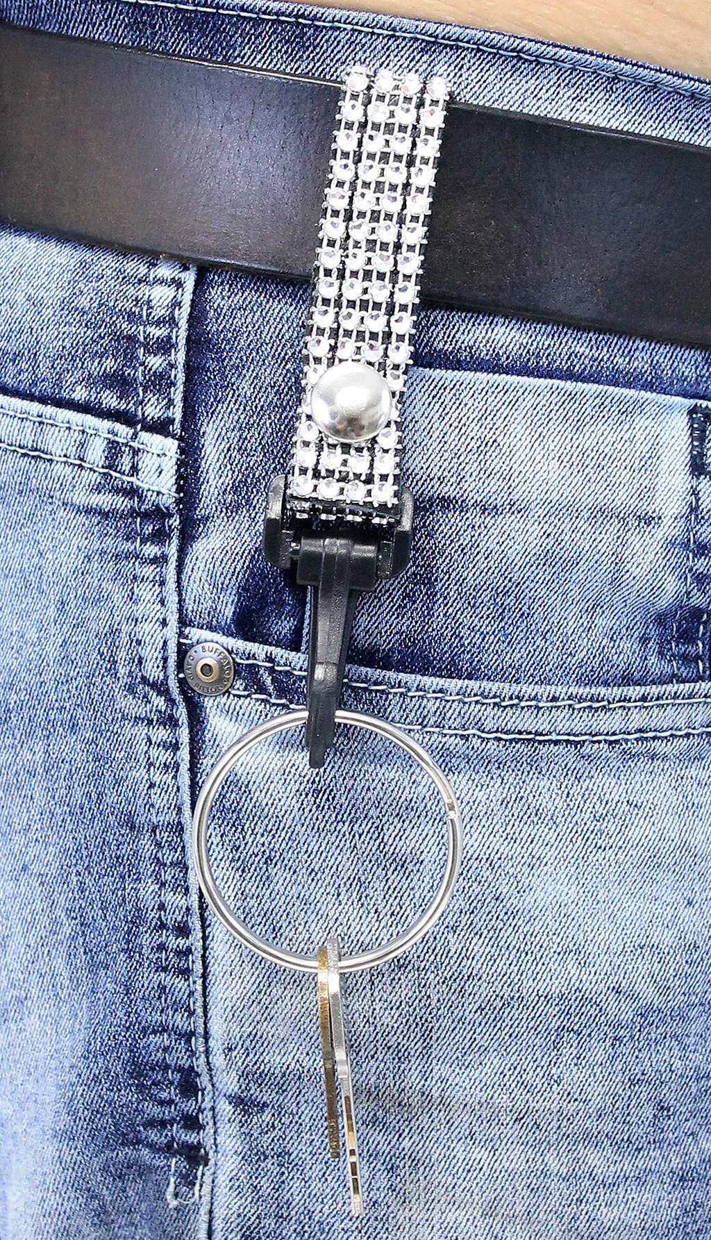 Crystal Leather Belt snap Key Clip w/2" Ring #KC22072CR - Image 3