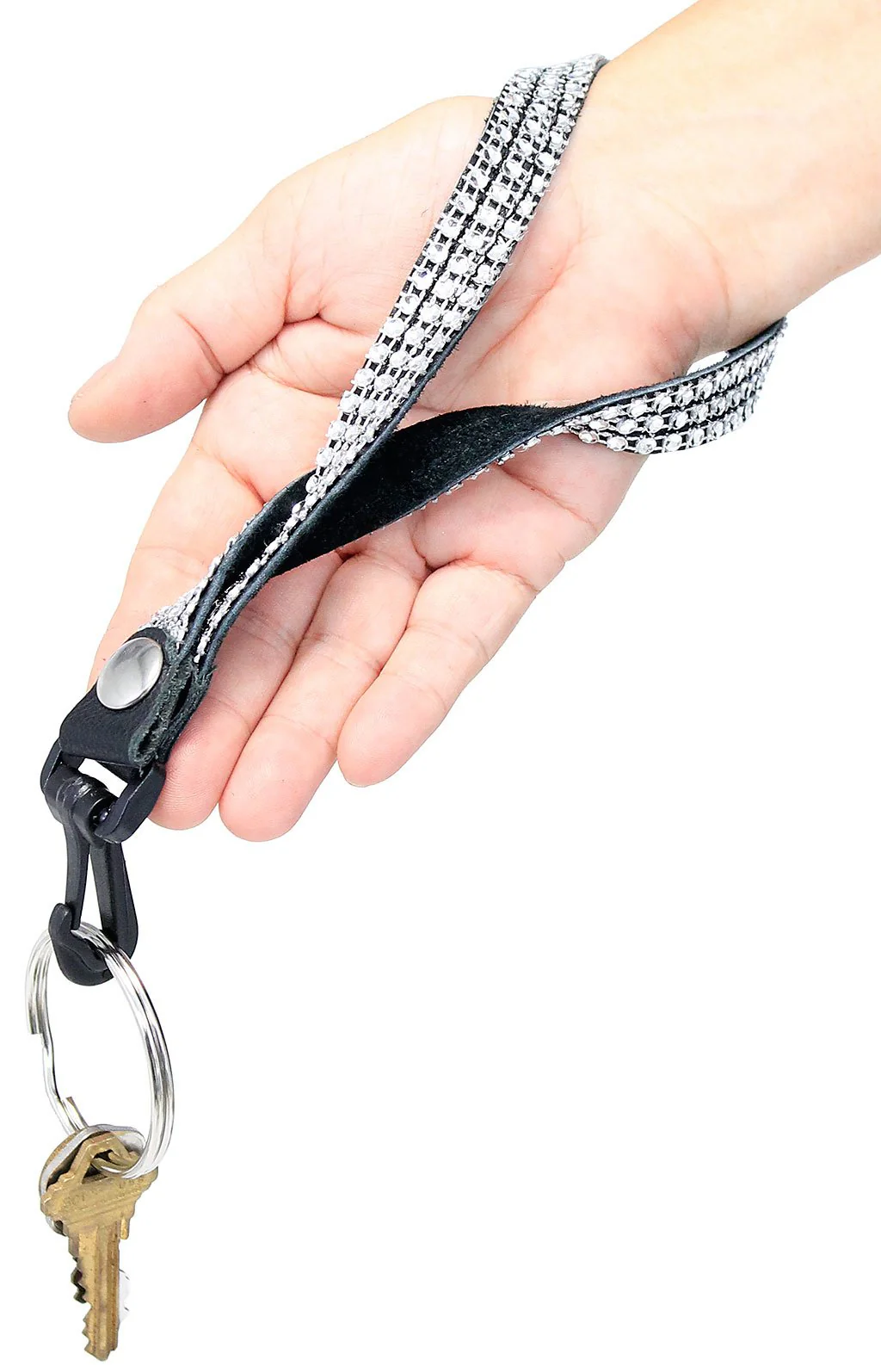 Crystal Leather Wrist Strap 2" Key Ring & Snap #KC22073XCR - Image 3