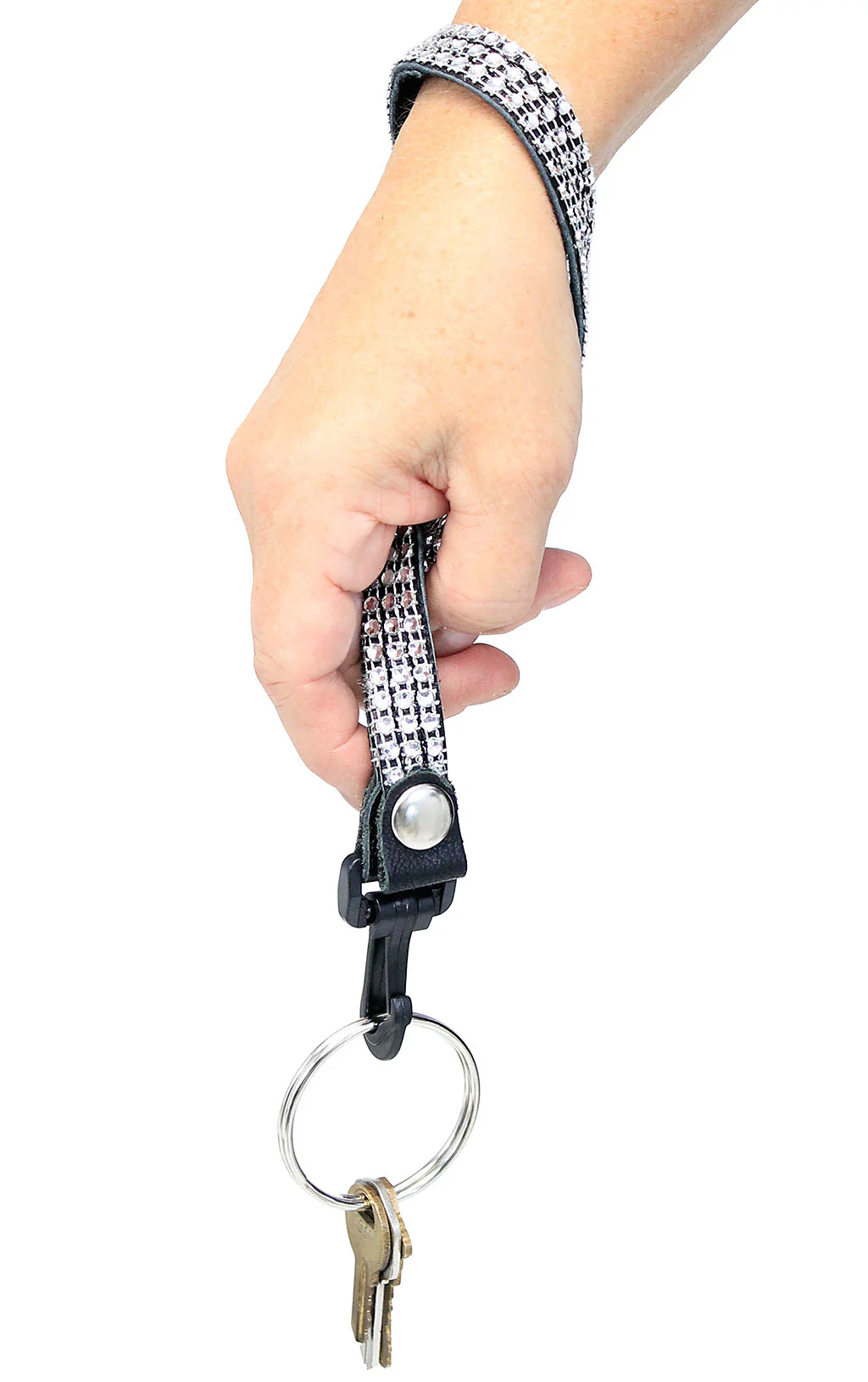 Crystal Leather Wrist Strap 2" Key Ring & Snap #KC22073XCR - Image 4