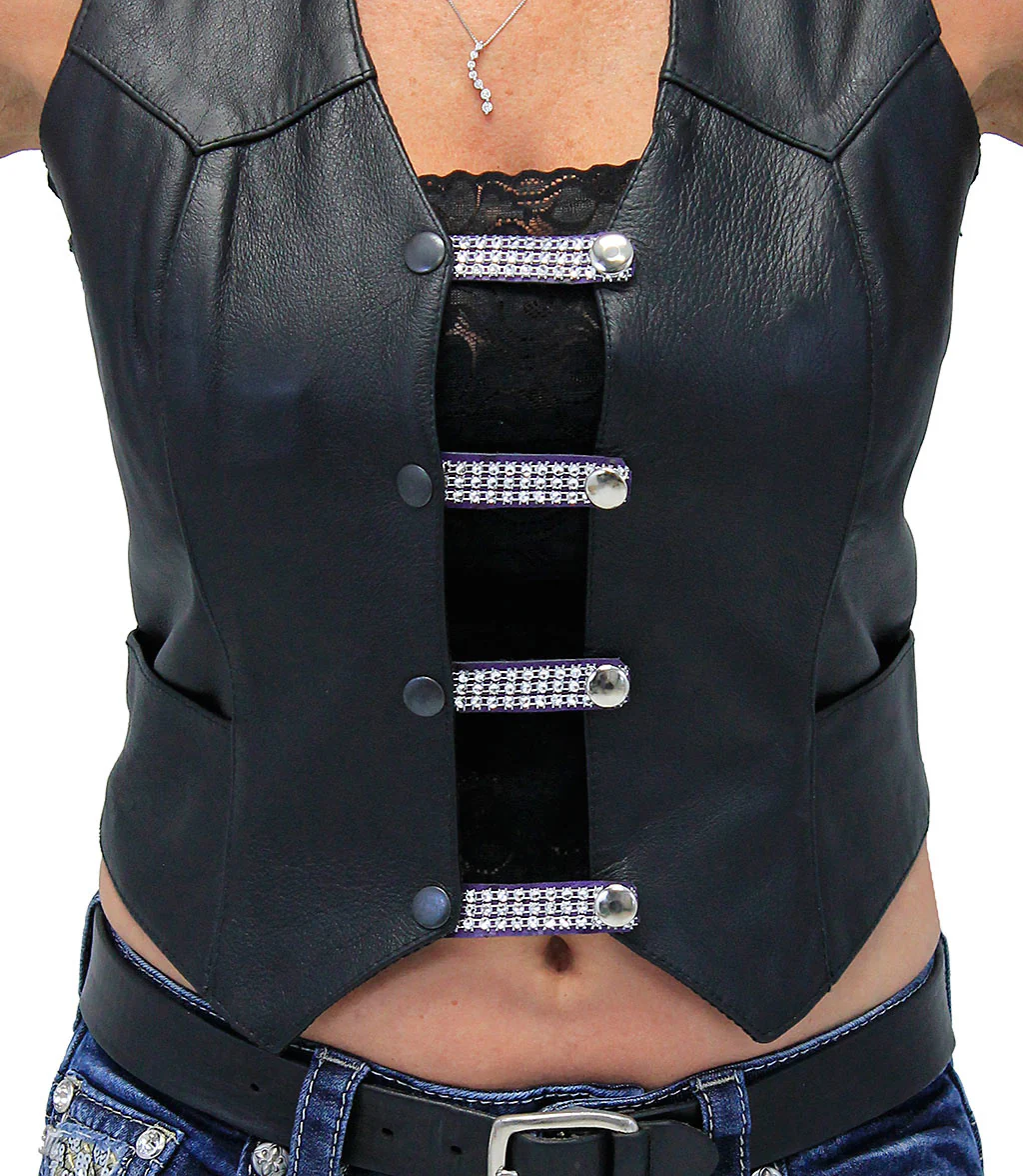 2.5" Crystals on Purple Leather Vest Extenders - Set of 4 #VC20255CRPU - Image 2