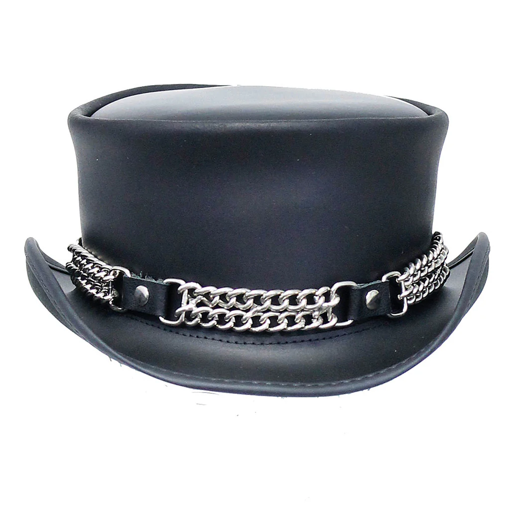 Curb Chain with Black Leather Hatband #HB-VCHAIN - Image 2