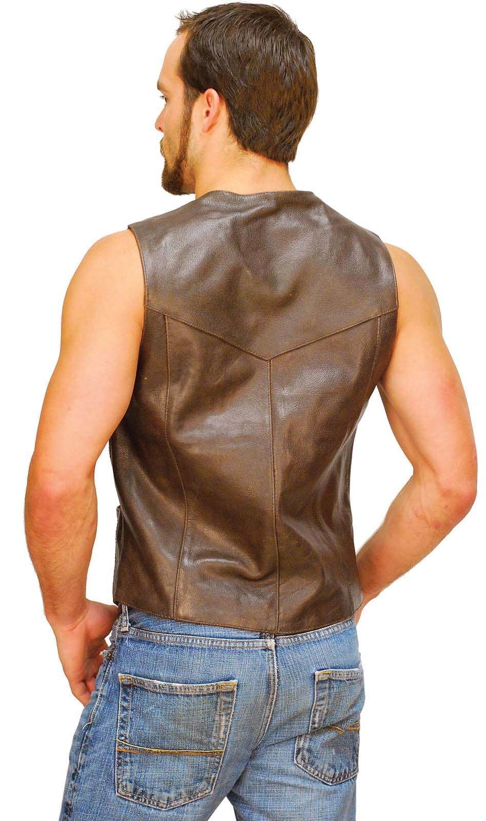 Dark Brown Leather Vest for Men #VM402RN () - Image 2