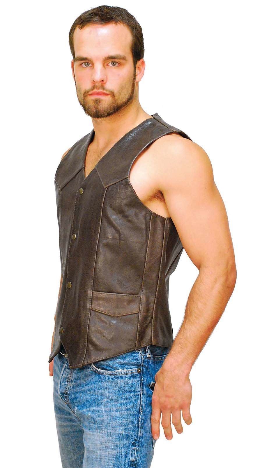 Dark Brown Leather Vest for Men #VM402RN () - Image 3