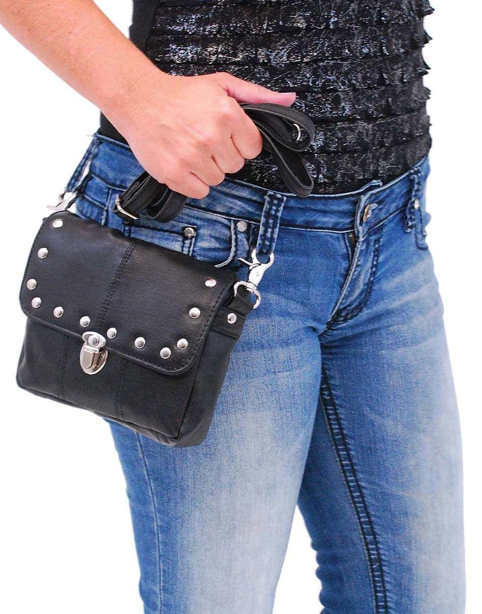 Black Leather Rivet Trim Clip-On Hip Klip Bag #PKK400SK - Image 2