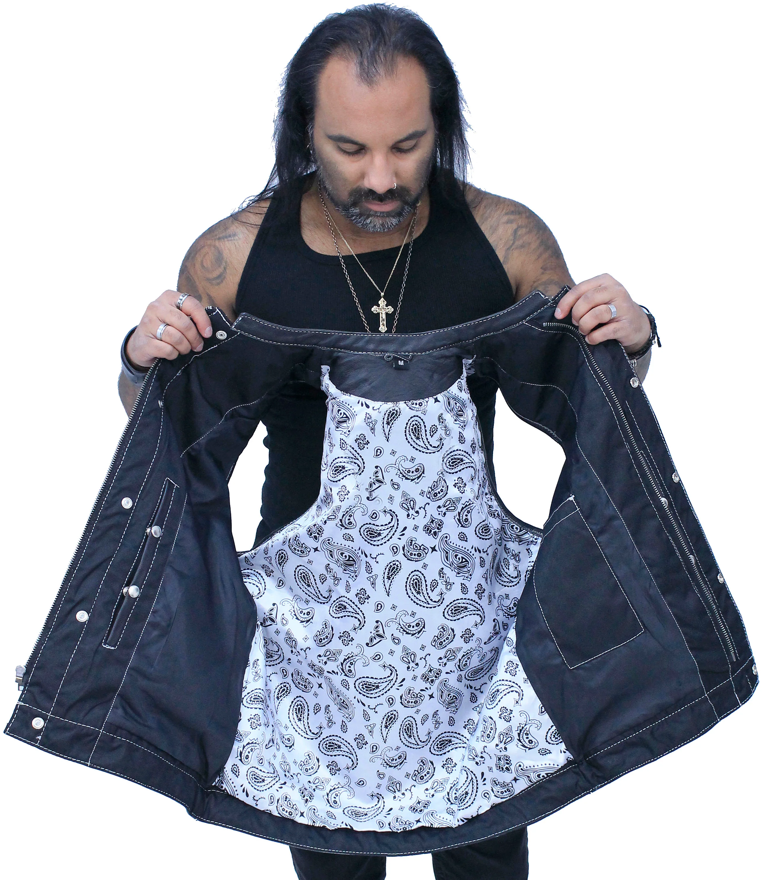 Easy Access Leather Club Vest with White Stitch Quilting #VM6408QW - Image 7