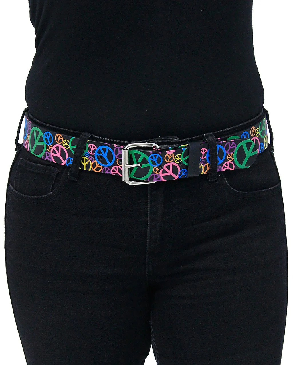 Economy Leather Belt w/Colorful Peace Symbols #BT019PC - Image 2