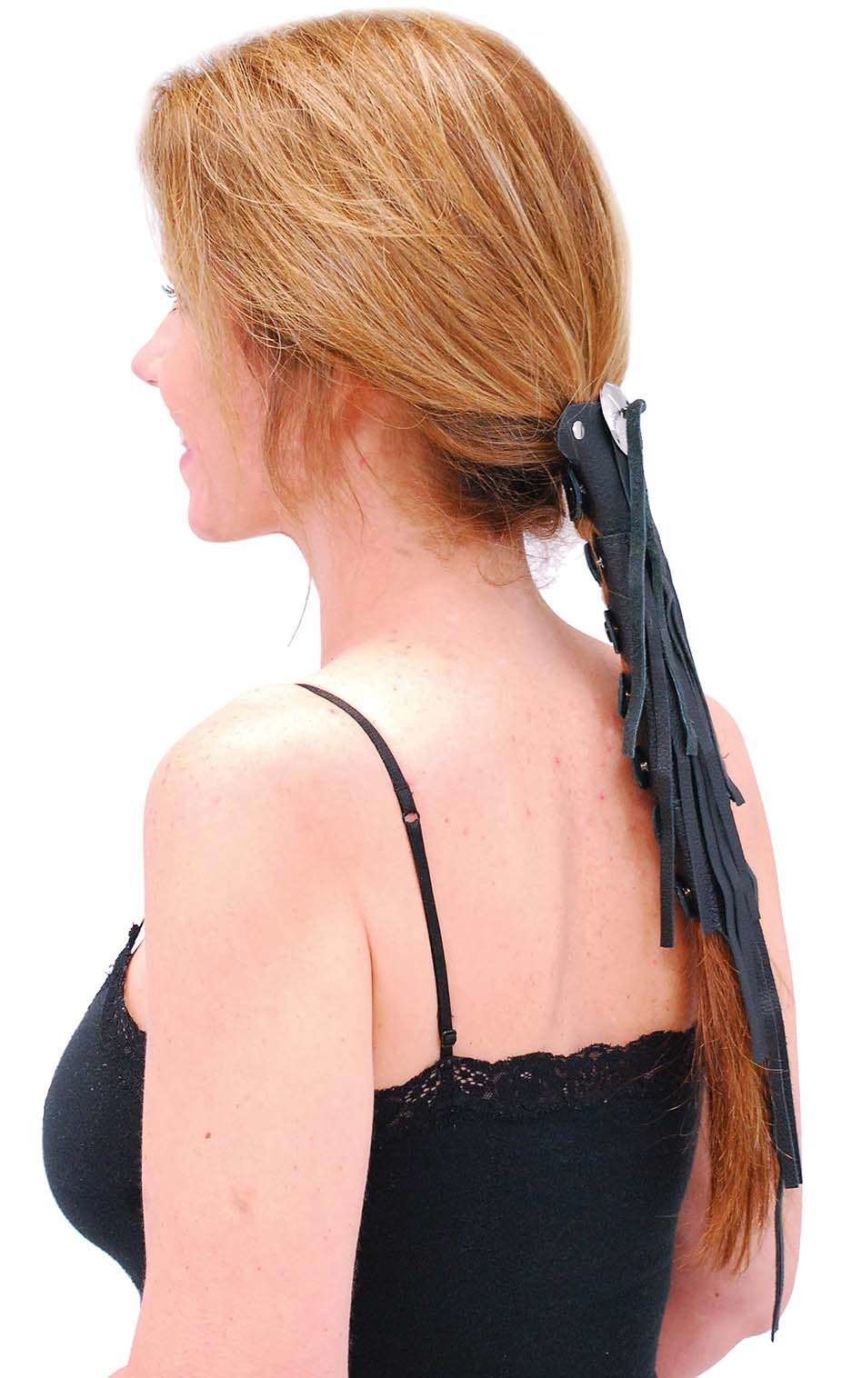 Extra Long (10.5 Inch) Fringed Leather Hair Tube #AHW13114FK - Image 2