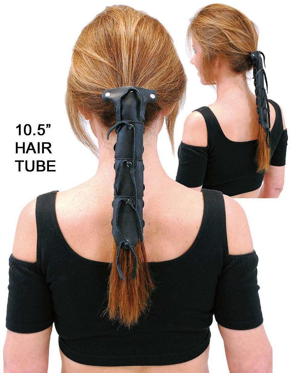 10.5" Extra Long Black Leather Hair Tube #AHW0093K
