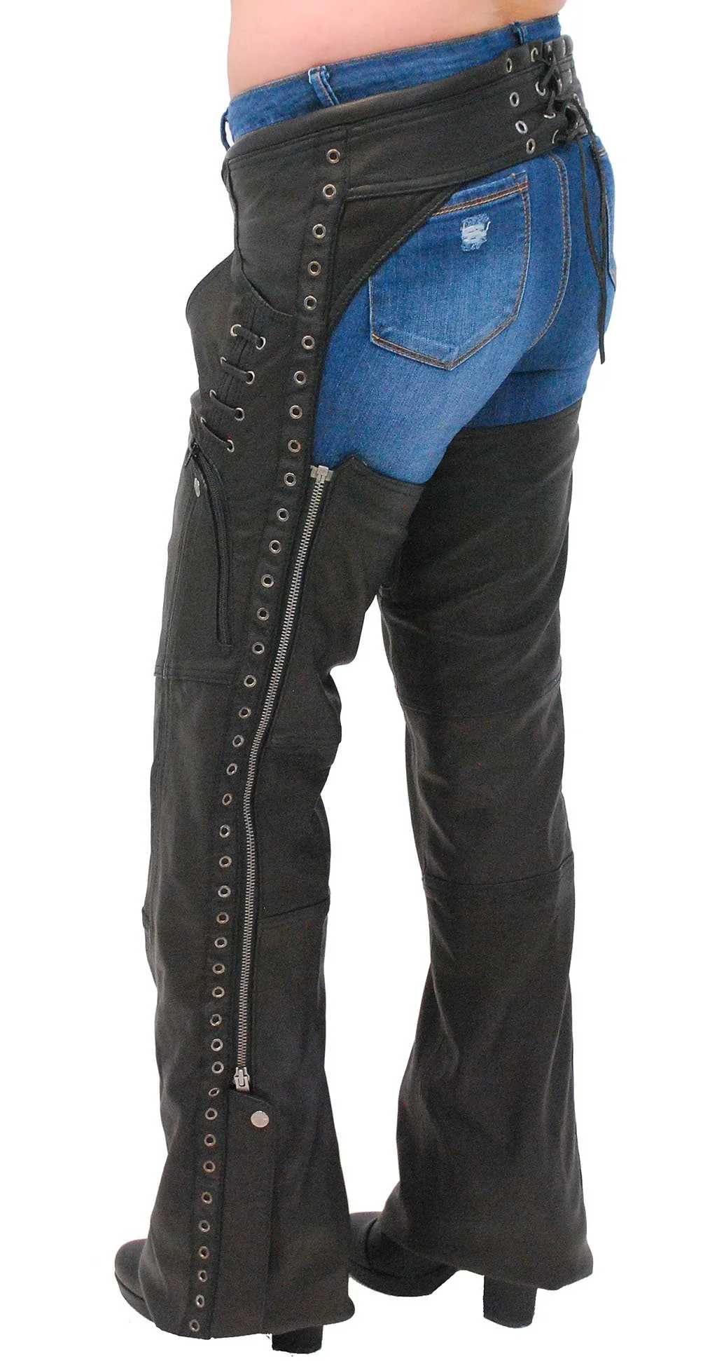Eyelet Trim Stretch Thigh Ultra Premium Leather Chaps #CL6535EYEK - Image 2