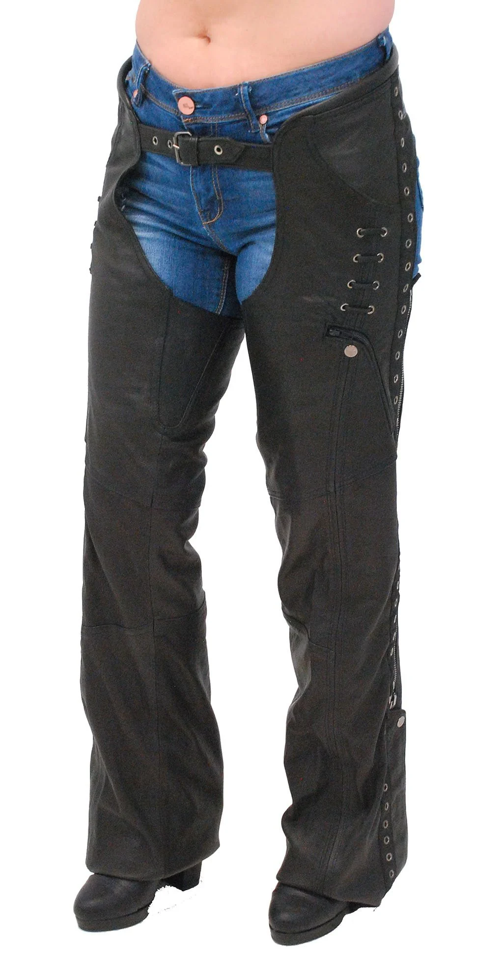 Eyelet Trim Stretch Thigh Ultra Premium Leather Chaps #CL6535EYEK - Image 5