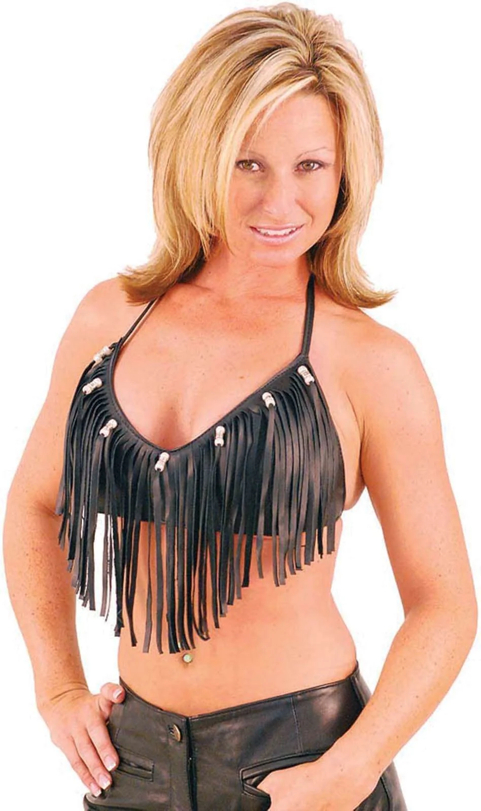 Fringe & Bead Leather Halter #LH9073FBK - Image 3