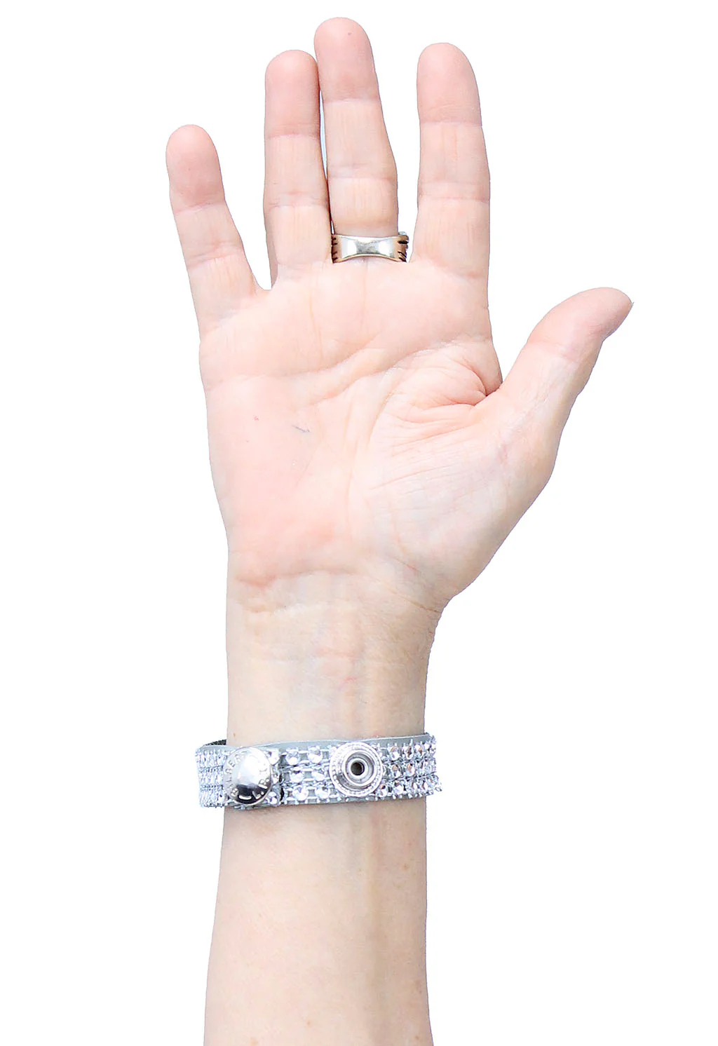 Gray Leather Crystal Bracelet #WB24103CRY - Image 5