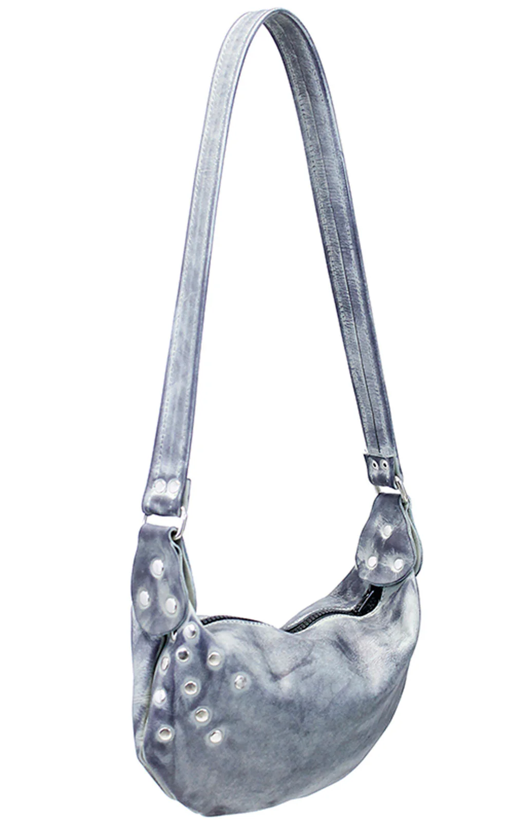 Hand Antiqued Small Gray Leather Studded Banana Purse #PA2303RGY - Image 4